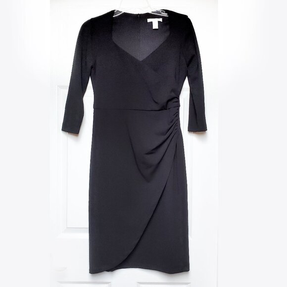 London Times Petite Puff-Sleeve Midi Dress Black 6P - Picture 5 of 8
